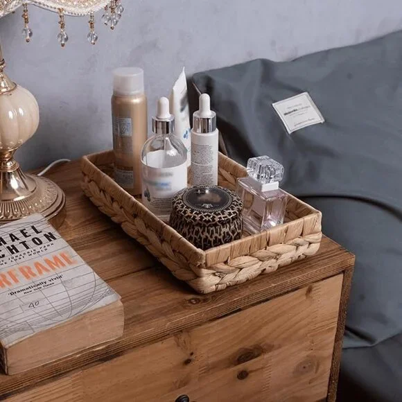 Bathroom Trays for Counter 10" Decorative Rattan Vanity Tray Wicker Storage - Picture 4 of 8